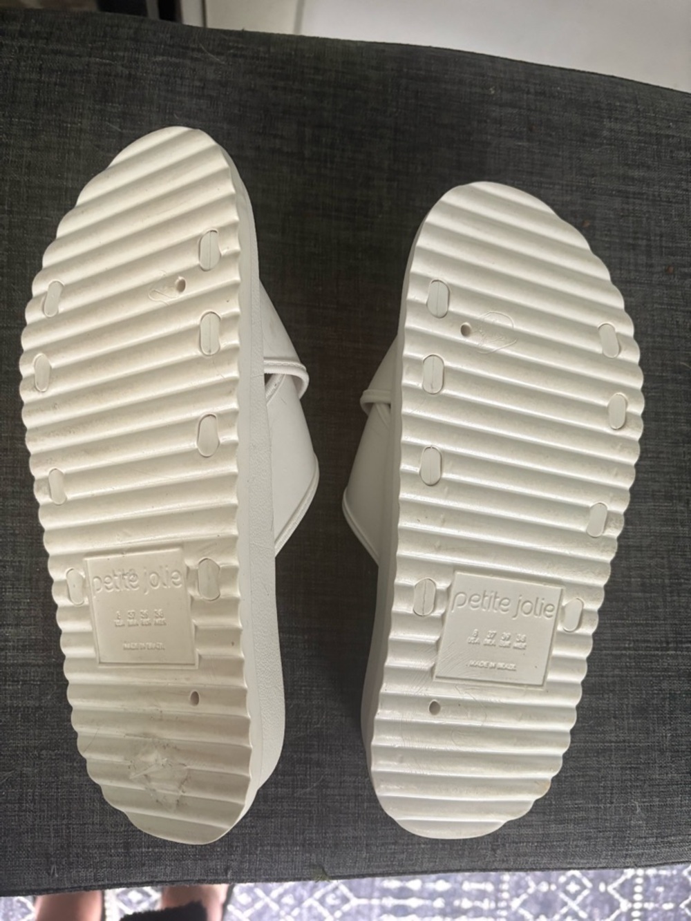 petite jolie White Slide Sandals with Gold Buckles - Picture 2 of 5